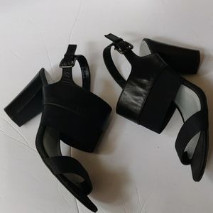Tahari black leather open toe ankle strap sandals